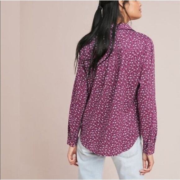Anthropologie Maeve‎ Calico Ditzy Floral Purple Button Down Shirt Blouse Size 4 - Picture 2 of 10